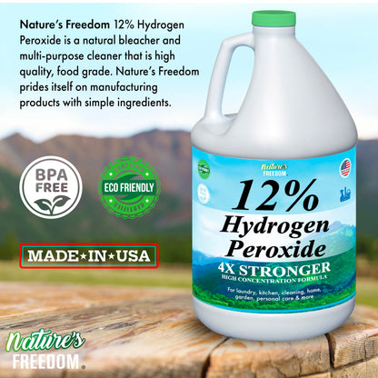 Nature's Freedom 12% Hydrogen Peroxide, Food Grade H2O2 and Purified Water Only, 1 Gallon Solution