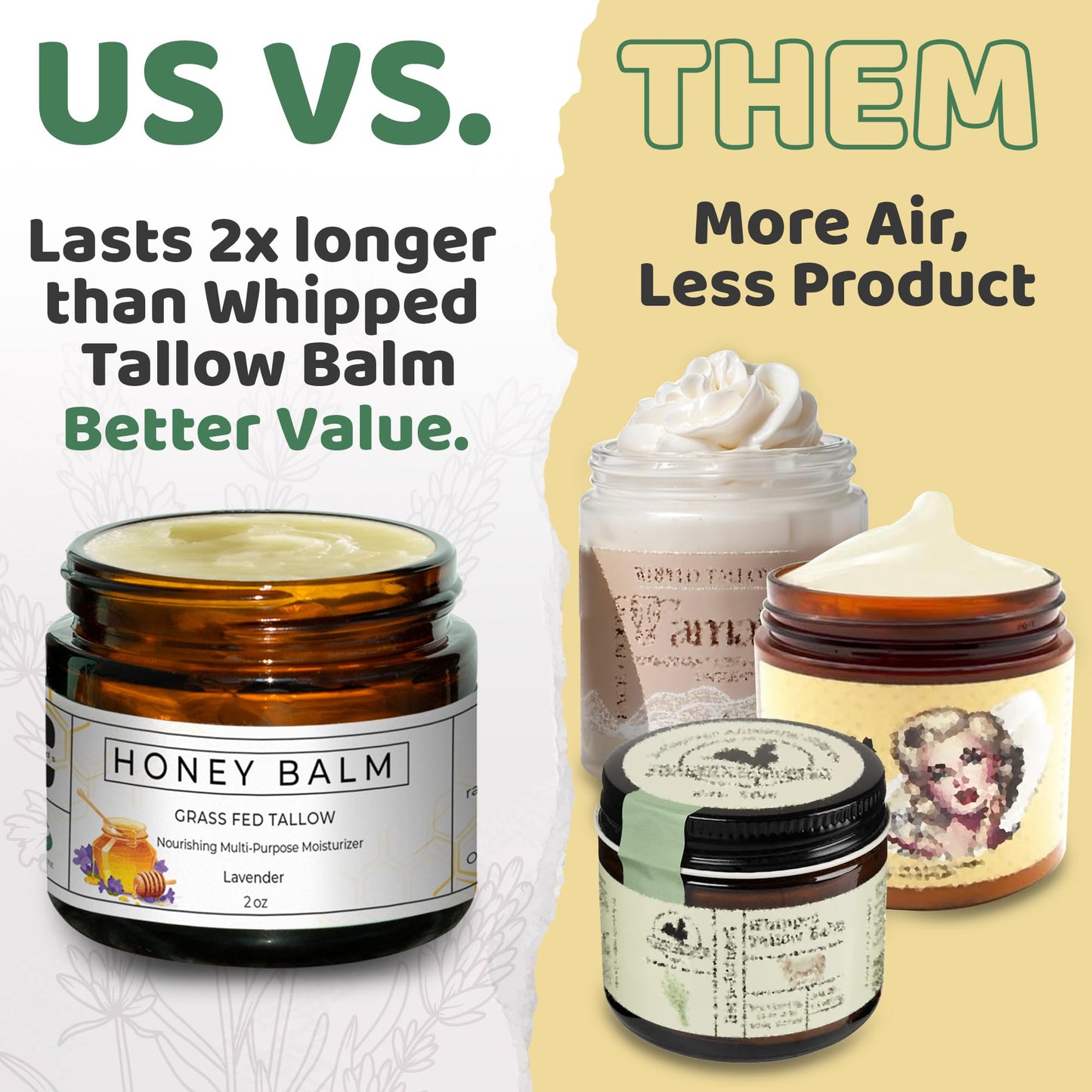 Really Good Blends Tallow and Honey Balm, Handmade, Organic Body Butter, Grass-Fed Beef Tallow for Skin, Soothing All-Natural Moisturizer | Made in USA - 2 oz (Lavender)