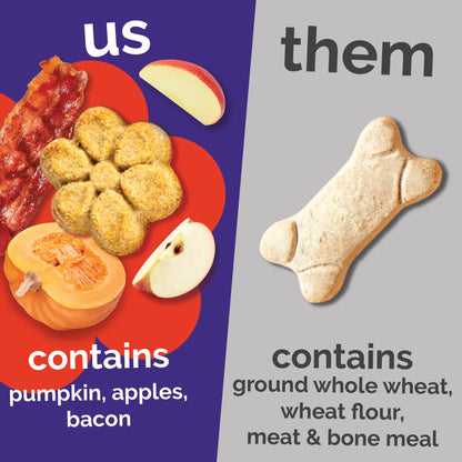 Fruitables Baked Dog Treats, Healthy Pumpkin Treat for Dogs, Low Calorie & Delicious, Free of Wheat, Corn and Soy, Made in The USA, Apple and Crispy Bacon Flavor, 20oz