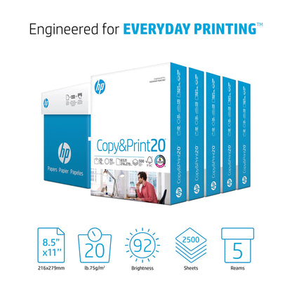 HP Printer Paper | 8.5 x 11 Paper | Copy &Print 20 lb | 5 Ream Case - 2500 Sheets| 92 Bright Made in USA - FSC Certified| 200350C