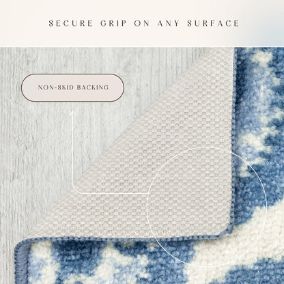 Maples Rugs Vivian Medallion Area Rugs - Made in USA - Washable, Non Slip, Pet-Friendly Mat for Bedroom, Office, and Entryway, 3'4 x 6', Blue/White