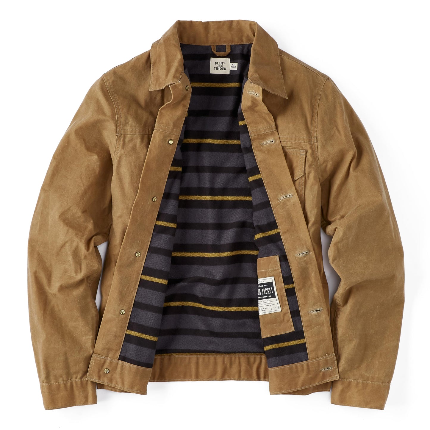 Huckberry Flint and Tinder Men's Flannel-Lined Waxed Trucker Jacket, Water & Weather Resistant Mens Jacket, Field Tan