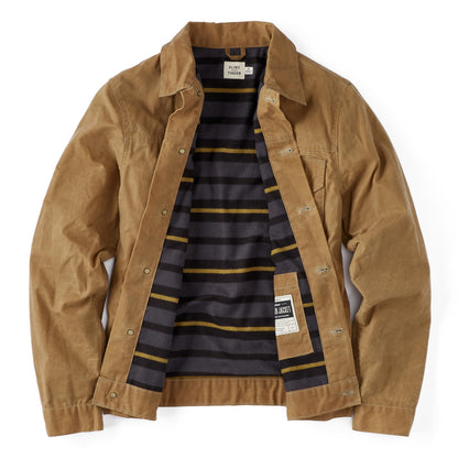 Huckberry Flint and Tinder Men's Flannel-Lined Waxed Trucker Jacket, Water & Weather Resistant Mens Jacket, Field Tan