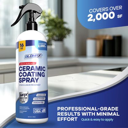 GLOMAX Home Ceramic Coating Spray Kit (16 oz) - Shine, Seal & Protect Stainless Steal, Glass, Kitchen & Bath Surfaces - Extremely Hydrophobic - Repels Stains & Grime - Includes 2 Micro Fiber Towels