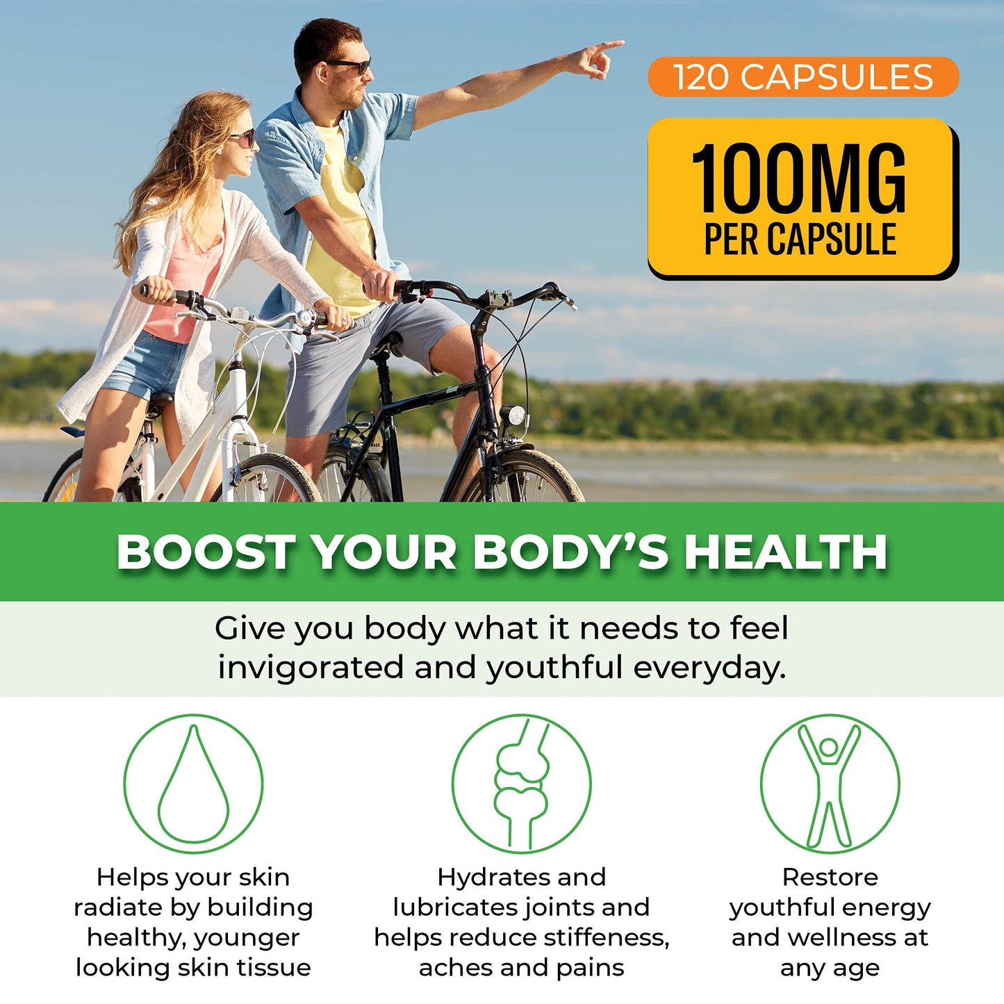 ForestLeaf Hyaluronic Acid Supplements | 100mg High Bioavailable Dietary Hyaluronic Acid Powder Capsules + 50mg VIT C | Supports Skin Hydration, Joint Lubrication, Anti-Aging, Hair & Nails | 120 Caps