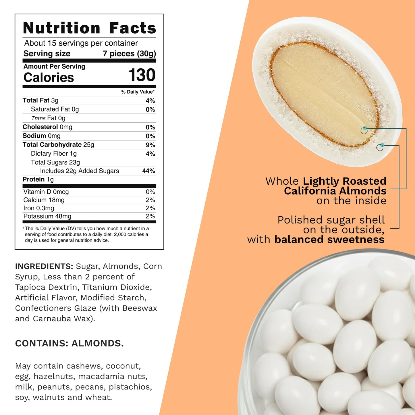 Snackathon Jordan Almonds, White Candy-Coated Almonds, 1 LB Resealable Bag, Made in USA, Bulk Italian Confetti Wedding Favors, Baby & Bridal Showers, Party Buffets, Events & Holidays
