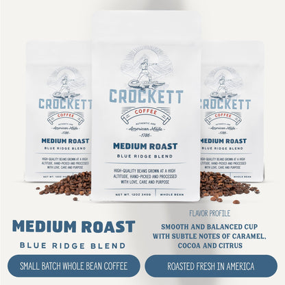 Crockett Whole Bean Coffee – Medium Roast Whole Coffee Beans with Smooth Flavor, Bold Aroma & Clean Finish – Perfect for Focused Energy, All-Day Drive & Guilt-Free Brewing