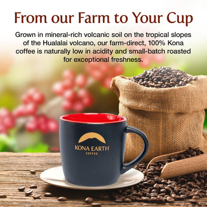 KONA EARTH - Classic, 100% Kona Coffee Beans, Whole Farm-Fresh Classic Medium Roast Coffee Beans, Micro-Batch-Roasted, 1 lb., Pack of 1
