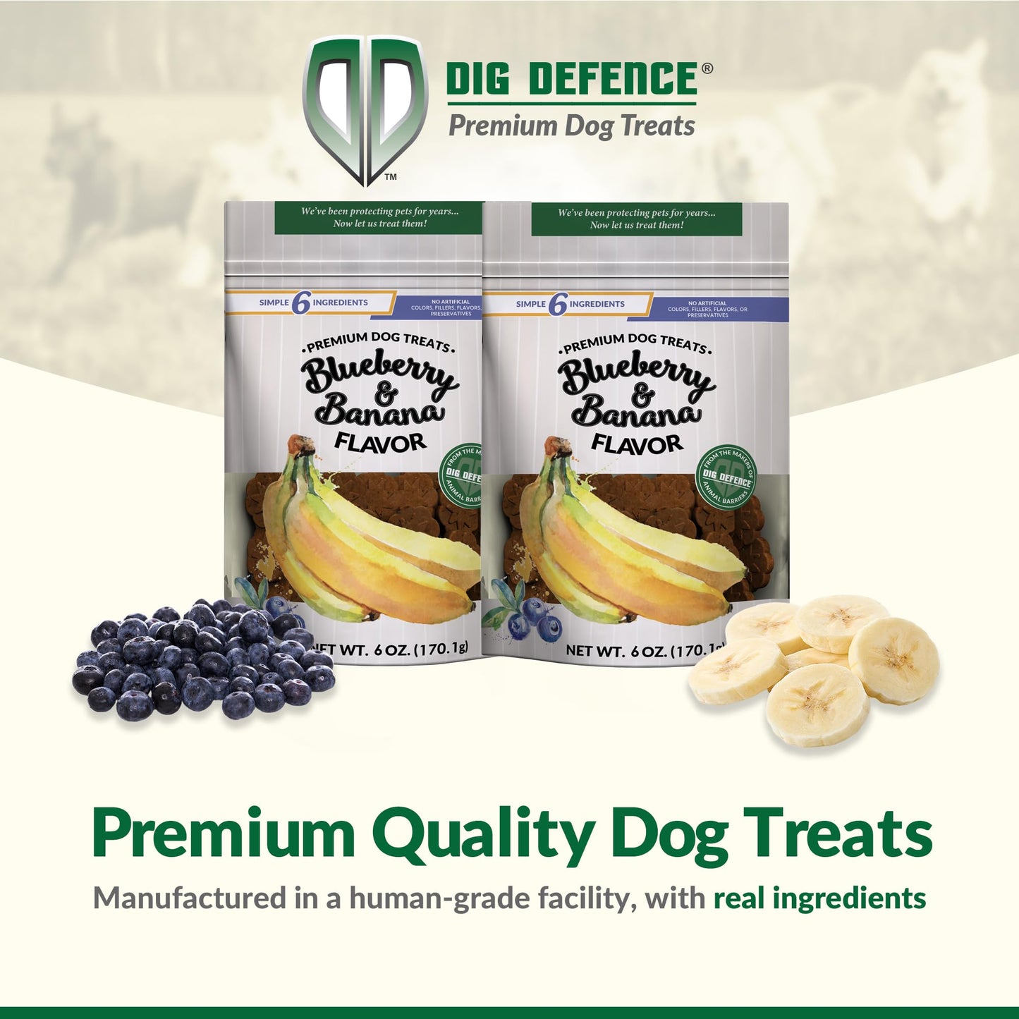 Dig Defence Premium Dog Treats - Blueberry and Banana, Natural Ingredients, Baked Gourmet Snacks for Small & Big Dogs, Healthy Training Treat, 2 Pack