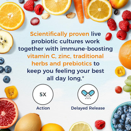 Vitalitown Probiotics 70 Billion CFU, Immune Support Probiotics Supplement, 15 Clinical-Strength Strains, with Vitamin C, Zinc, Elderberry & Echinacea, Digestive Health, 60 Vegan Capsules, Non-GMO
