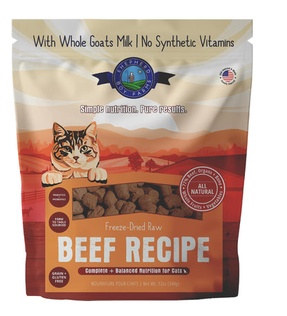 Shepherd Boy Farms Freeze-Dried Beef Cat Food – High-Protein, Grain-Free, Made with Organic Superfoods & Goat’s Milk (12oz)