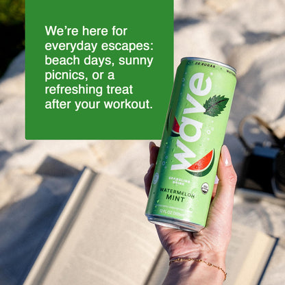 WAVE Organic Sparkling Drink | Low Calorie Drink, Watermelon Mint Lightly Carbonated | Great Natural Soda Alternative | USA Made Kosher No Added Sugar, Color, & Artificial Ingredients |12 Pack