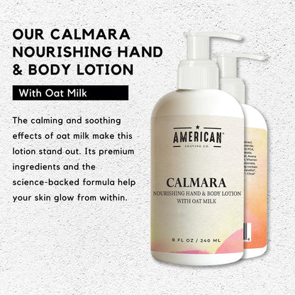 American Shaving Co. Calmara Nourishing Hand & Body Lotion With Oat Milk, 8 Oz, Made in USA, Gentle Formula, Quality Potent Ingredients, Non-GMO, GMP Certified, Cruelty-Free Products
