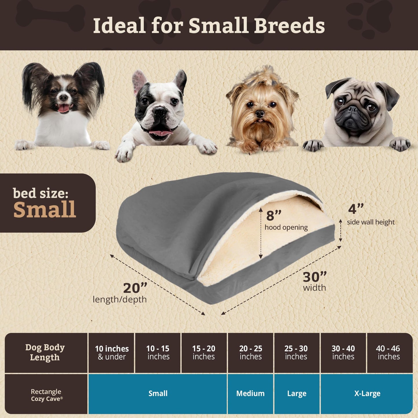 Snoozer Rectangle Cozy Cave Dog Bed - Indoor Dog Bed with Cover Cave, Covered Calming Burrow for Small Sized Pets with Blanket Attached, Enclosed, Washable - Small, Heather Gray