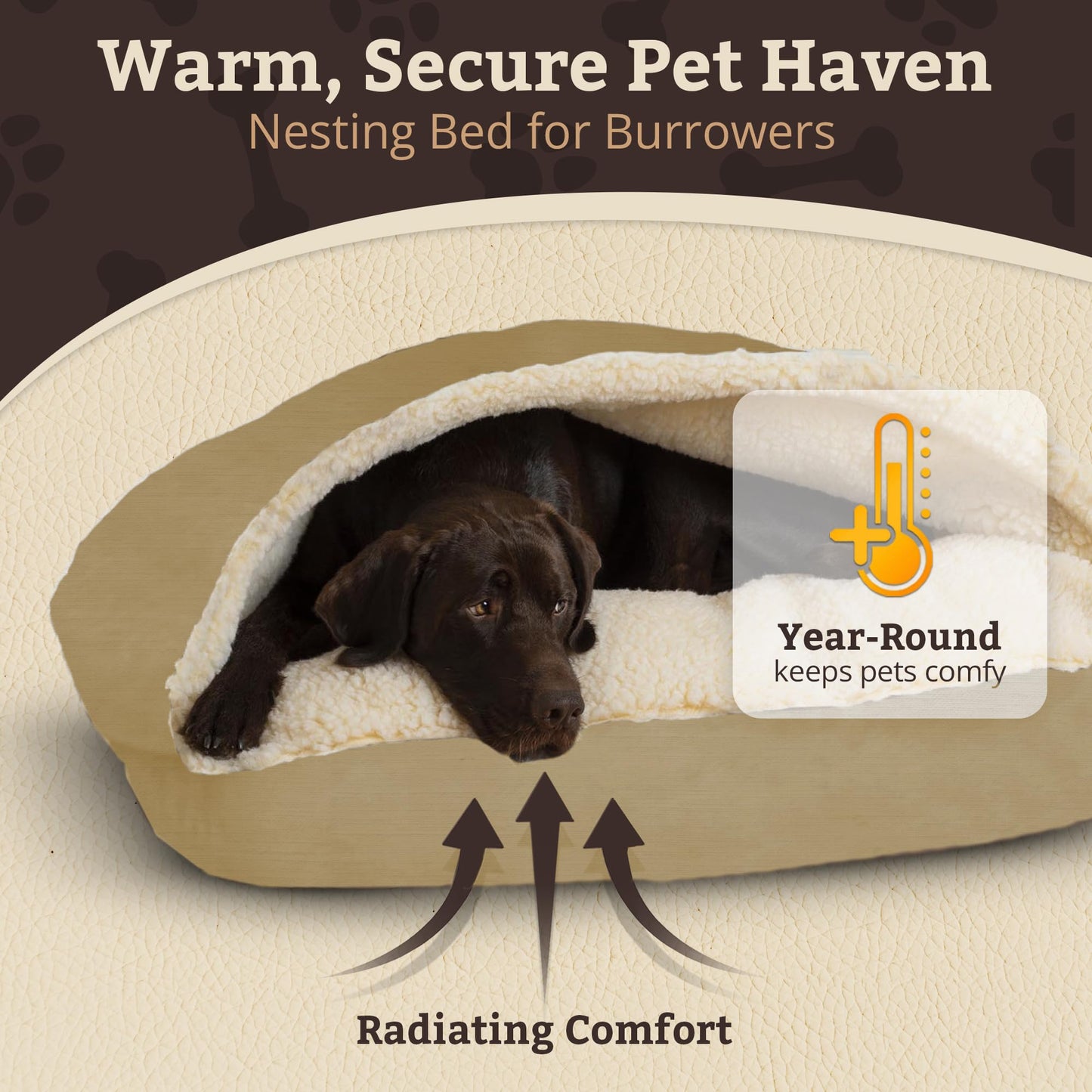 Snoozer Rectangle Cozy Cave Dog Bed - Indoor Dog Bed with Cover Cave, Covered Calming Burrow for Small Sized Pets with Blanket Attached, Enclosed, Washable - Small, Khaki