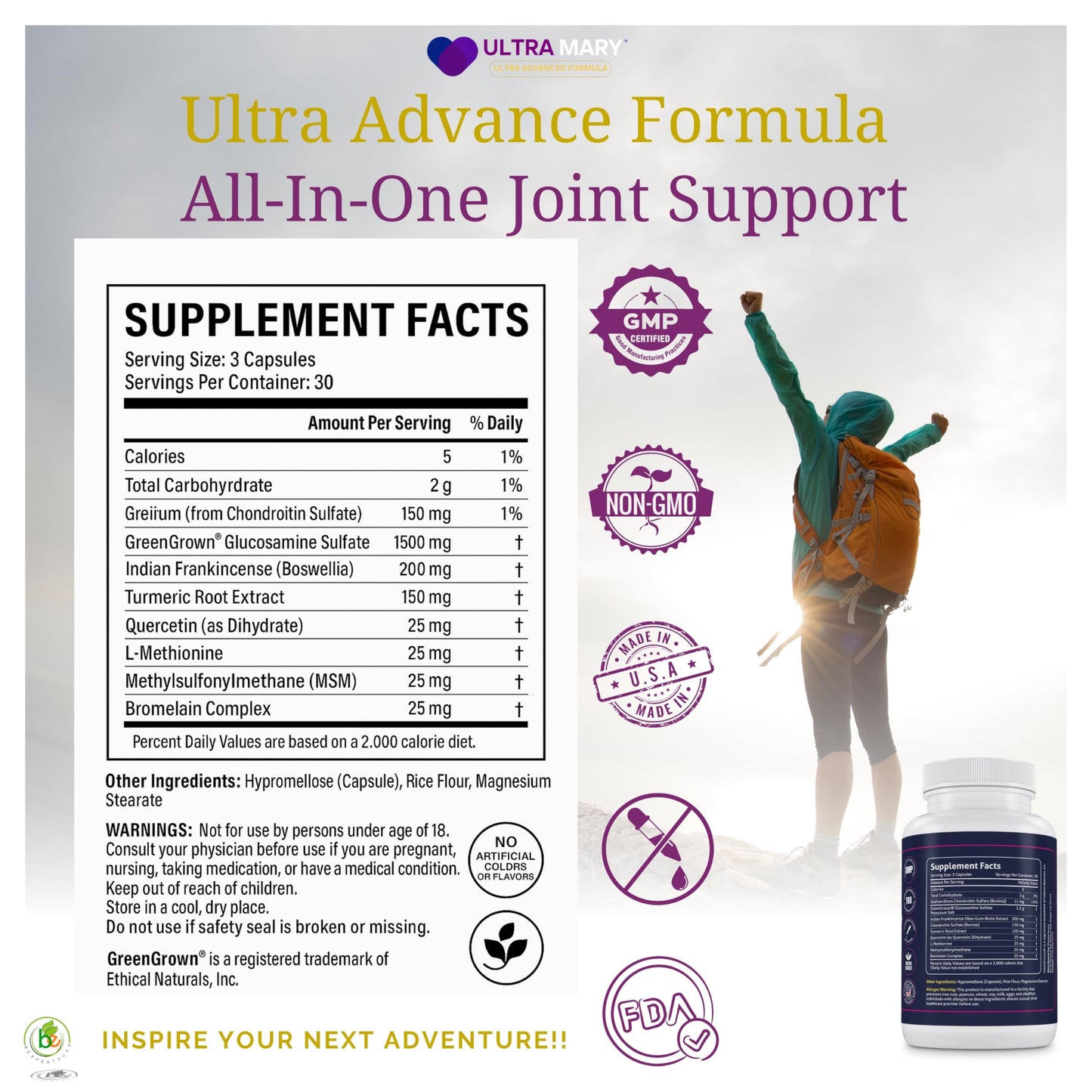 UltraMary+ Joint Support w/Glucosamine, Chondroitin, MSM, Turmeric & Boswellia – Mobility & Flexibility – 90 Capsules – Suplemento Articulaciones – Made in USA – Advanced Formula