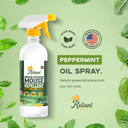 Reliant Pet Peppermint Oil Mouse Repellent Spray 16oz - Natural Mice Deterrent for Indoor & Outdoor Use - Mouse Repellent Spray for Home, Car Engines, RV - Pet Safe Pest Control - Made in USA