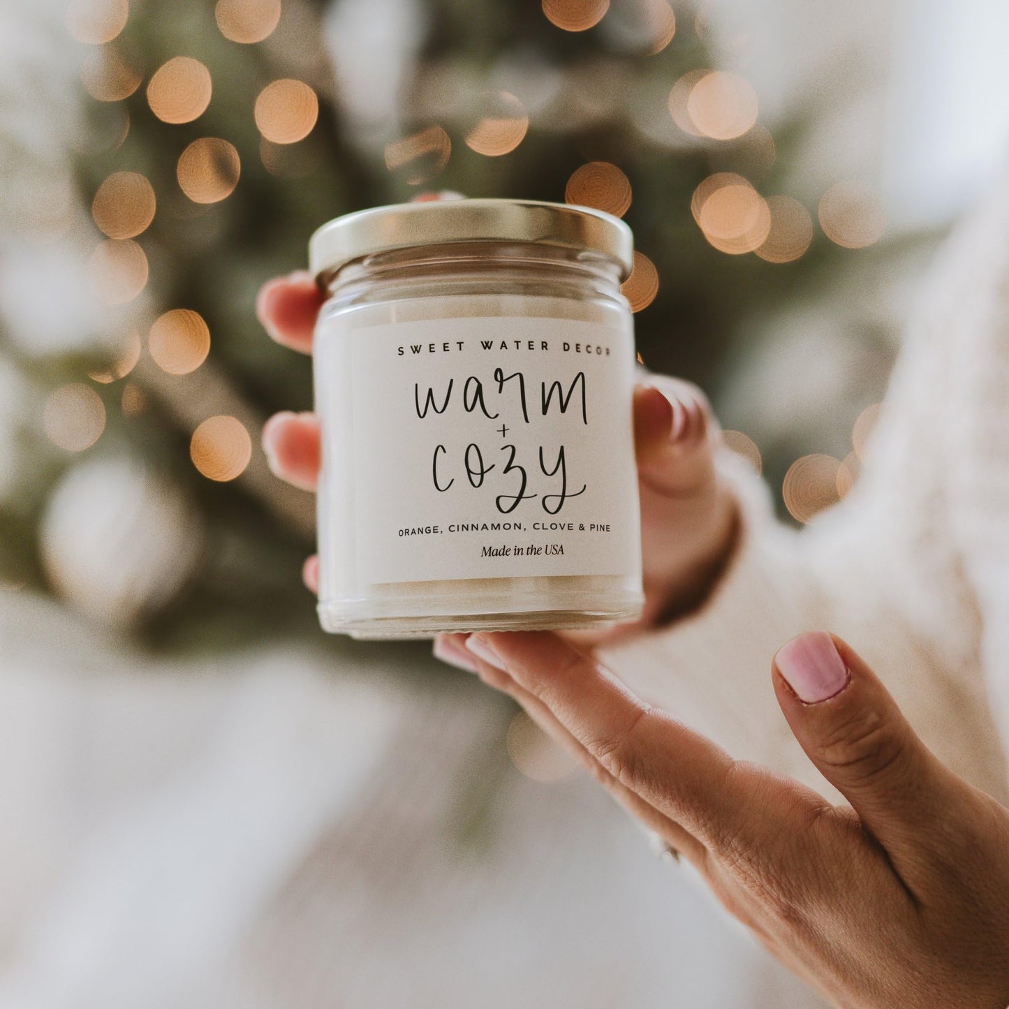 Sweet Water Decor Warm and Cozy Candle - Pine Cinnamon & Fir Winter Scented Soy Candles for Home | 9oz Clear Jar, 40 Hour Burn Time, Made in The USA