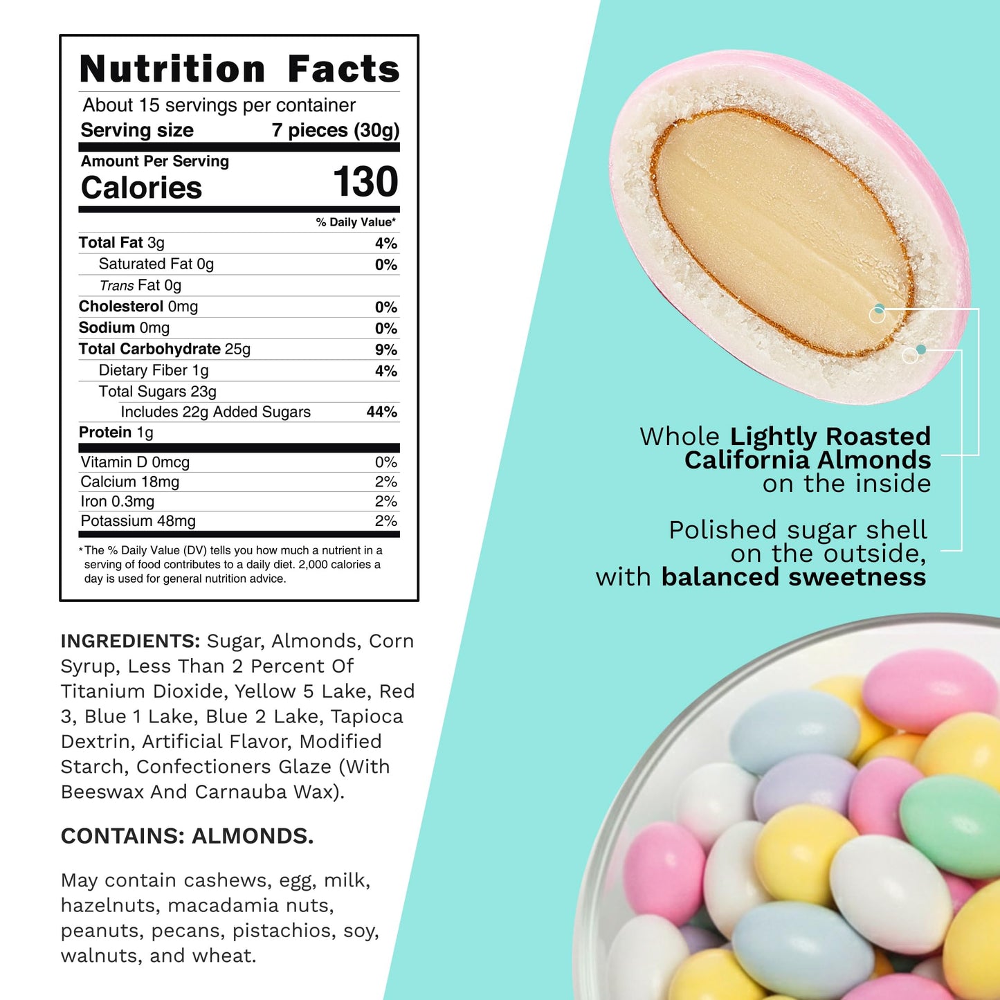 Snackathon Jordan Almonds, Assorted Pastel Candy-Coated Almonds, 1 LB Resealable Bag, Made in USA, Bulk Italian Confetti Wedding Favors, Baby & Bridal Showers, Party Buffets, Events & Holidays
