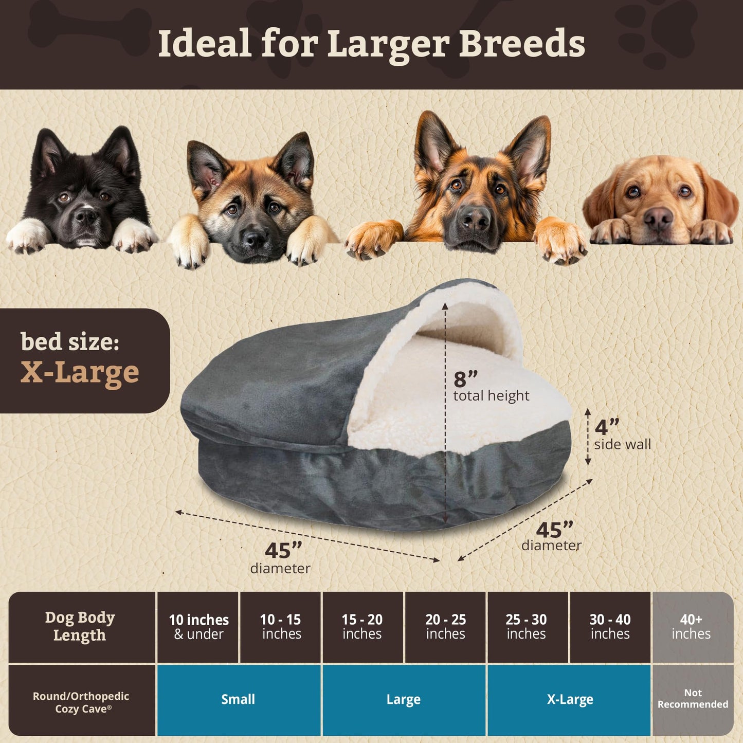 Snoozer Cozy Cave Dog Bed - Indoor Dog Bed with Cover Cave, Covered Calming Burrow for Medium & Large Sized Pets with Blanket Attached, Enclosed, Removable Washable Cover - XL, Anthracite
