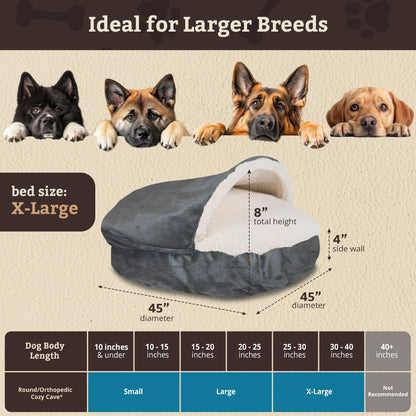 Snoozer Cozy Cave Dog Bed - Indoor Dog Bed with Cover Cave, Covered Calming Burrow for Medium & Large Sized Pets with Blanket Attached, Enclosed, Removable Washable Cover - XL, Anthracite