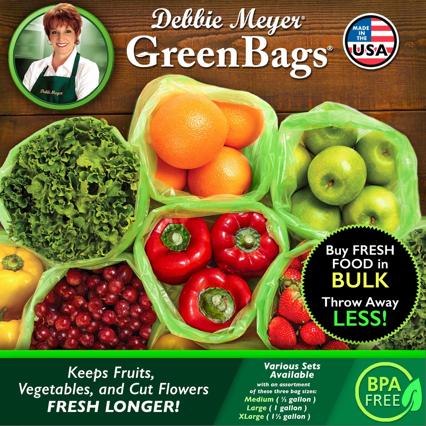 Debbie Meyer GreenBags – Keeps Fruits, Vegetables, and Cut Flowers, Fresh Longer, Reusable, BPA Free, Made in USA