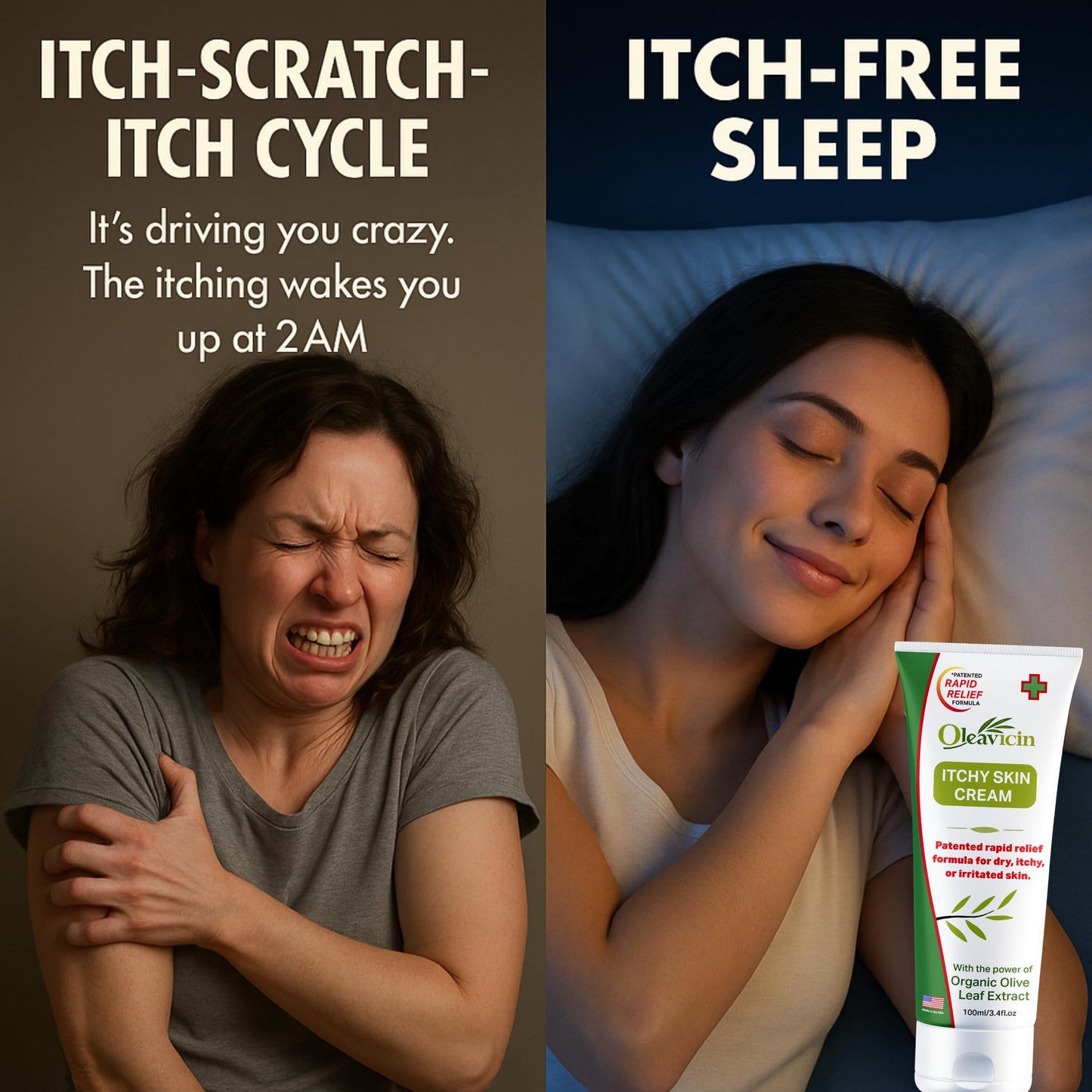 Oleavicin Organic Extra Strength Anti-Itch Cream for Dry, Itchy Skin Relief – Natural Fungal & Rash Treatment with Olive Leaf Extract – Fast-Acting, Long-Lasting Itch Relief