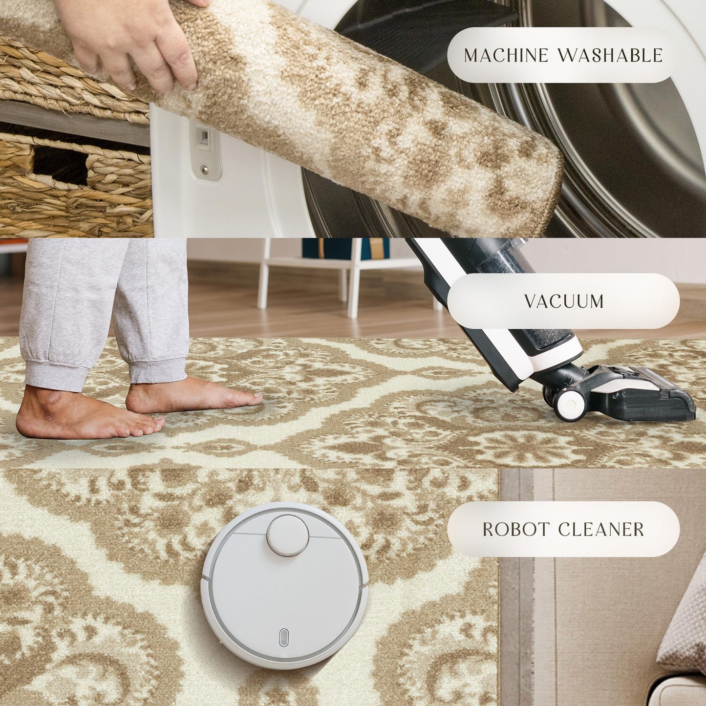 Maples Rugs Vivian Medallion Runner Rug - Made in USA - Washable, Non Slip, Indoor Carpet for Hallway, Kitchen, and Laundry Room, 1'8 x 5'', Beige