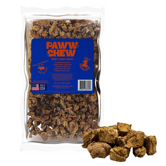 PAWW CHEW Beef Lung Dog Treats, 100% Natural, Single Ingredient, Made in The USA, Dried & Dehydrated, High Protein, High Value Dog Training Treats, Grain Free, Low-Odor Free for All Breeds