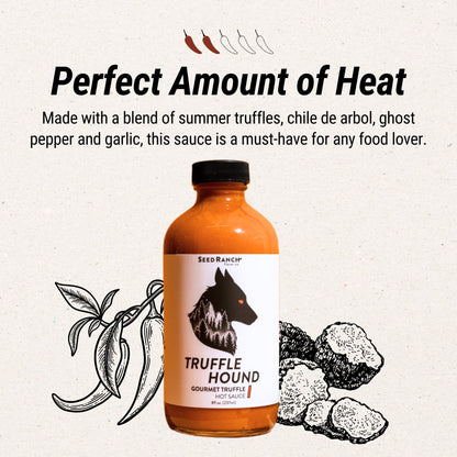 Seed Ranch Gourmet Truffle Hound Hot Sauce - Medium Heat - Spicy & Savory Truffle Hot Sauce with Chile de Arbol, Ghost Pepper & Garlic - Vegan, Non-GMO - Pasta, Pizza & Sriracha Lovers