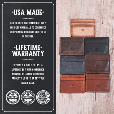 Men’s Slim Leather Wallet – Minimalist Front Pocket Wallet for Men, Full-Grain Leather, Made in USA