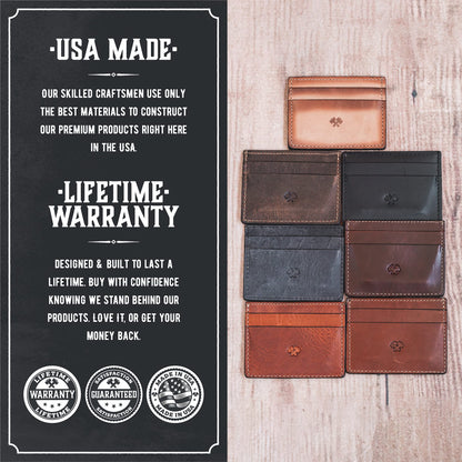 Men’s Slim Leather Wallet – Minimalist Front Pocket Wallet for Men, Full-Grain Leather, Made in USA