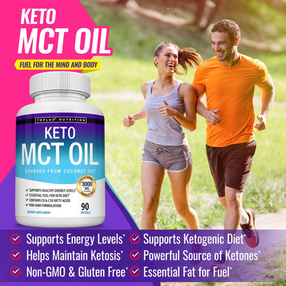 Toplux Keto MCT Oil Capsules - 3000mg Natural Pure Coconut Oil Extract Pills, Source of Energy, Easy to Digest for Men Women, 90 Softgels, Supplement