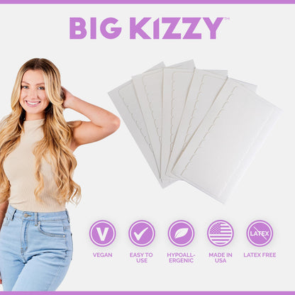 Big Kizzy Extra Hold Double Sided Hair Extension Tape - 144 tabs replacement tape - Strong hold of 6-8+ weeks - Made in USA