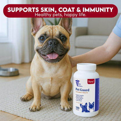 Vets Value All Natural Flea and Tick Support, Chewable Tablets for Dogs & Cats – Supports Healthy Skin & Coat, Antioxidant Benefits, Garlic Flavor, 500 Count