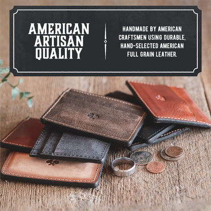 Men’s Slim Leather Wallet – Minimalist Front Pocket Wallet for Men, Full-Grain Leather, Made in USA