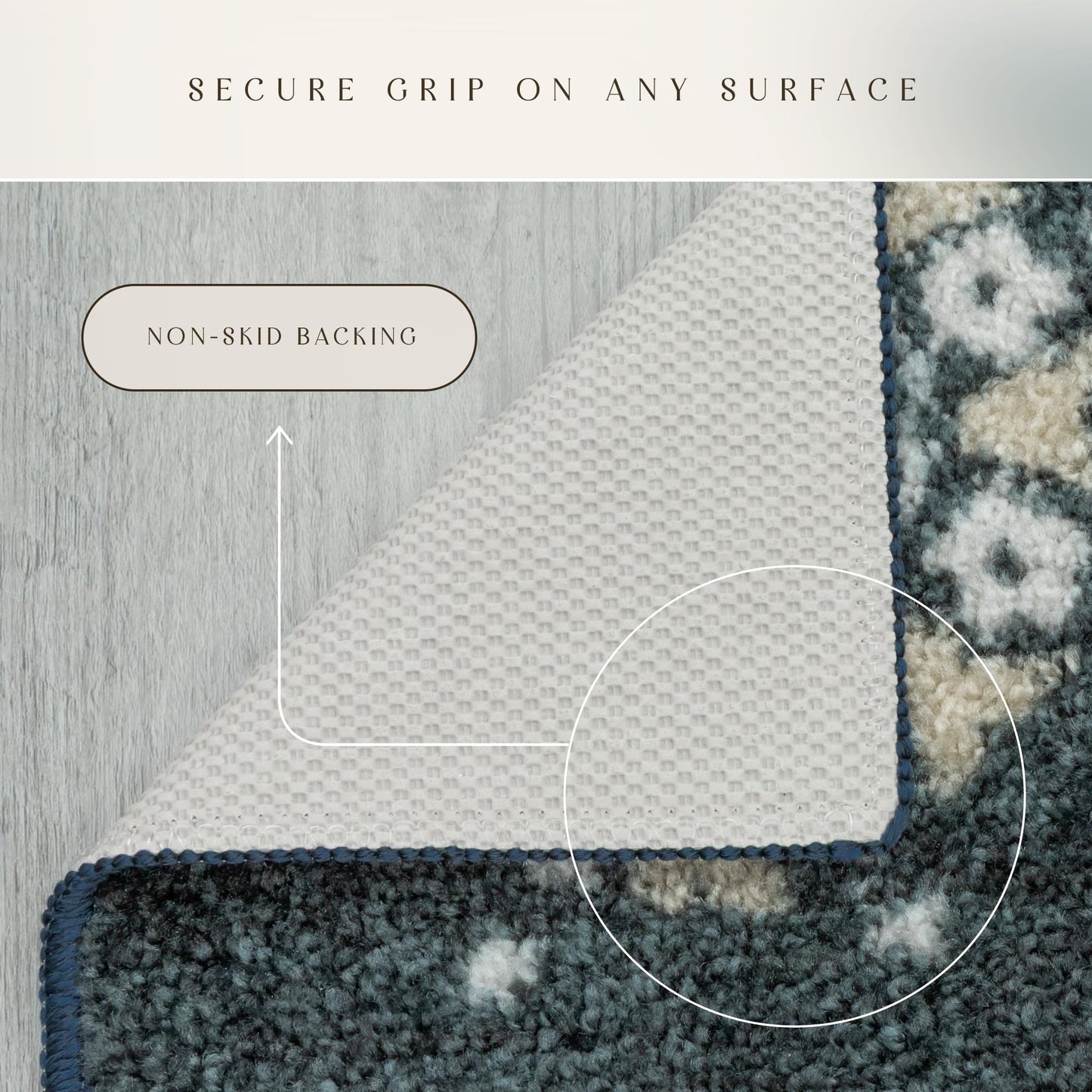 Maples Rugs Reggie Floral Runner Rug - Made in USA - Washable, Non Slip Indoor Carpet for Kitchen, Hallway, and Laundry Room, 1'8 x 5, Persian Blue