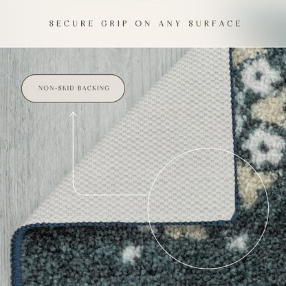 Maples Rugs Reggie Floral Runner Rug - Made in USA - Washable, Non Slip Indoor Carpet for Kitchen, Hallway, and Laundry Room, 1'8 x 5, Persian Blue