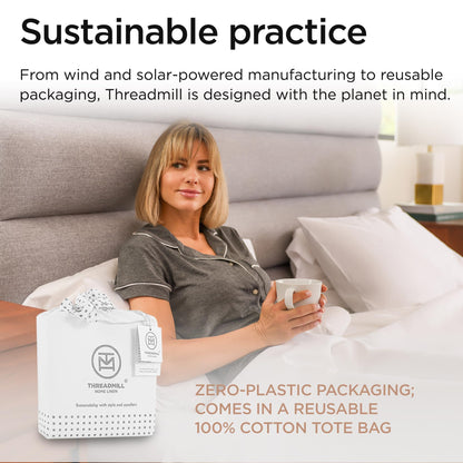 Threadmill Supima Cotton Sheets Queen | 656 Thread Count Queen Sheets for Queen Mattress | 4 Piece Luxury Bed Sheet | Sateen Weave Hotel Quality Sheet with Elasticized Deep Pocket| White Sheet