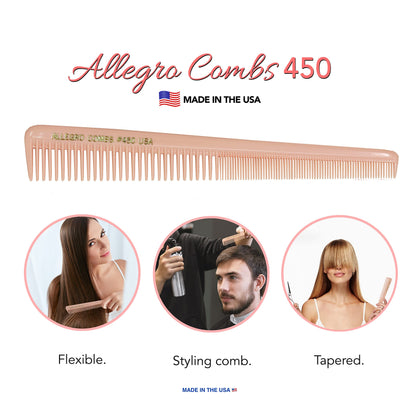 Allegro Tapered Hair Combs - 6 Pcs Barber & Hairstylist Combs for Men & Women, Made in USA (Rose)