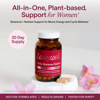 Ladywell Daily Hormone Balance Capsules - Targeted Women's Health Supplement - Adaptogens, Vitamins, Functional Mushrooms, Amino Acids - Science-Backed, Plant-Based, Naturally-Effective - 60 Capsules