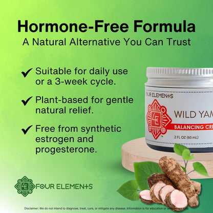 Wild Yam Cream for Hormone Support 2 Oz | Four Elements 4E Organic Wild Yam Balancing Cream for Women | Menopause & PMS Support - Estrogen & Progesterone Free | Proudly Farmed, Crafted & Made in USA