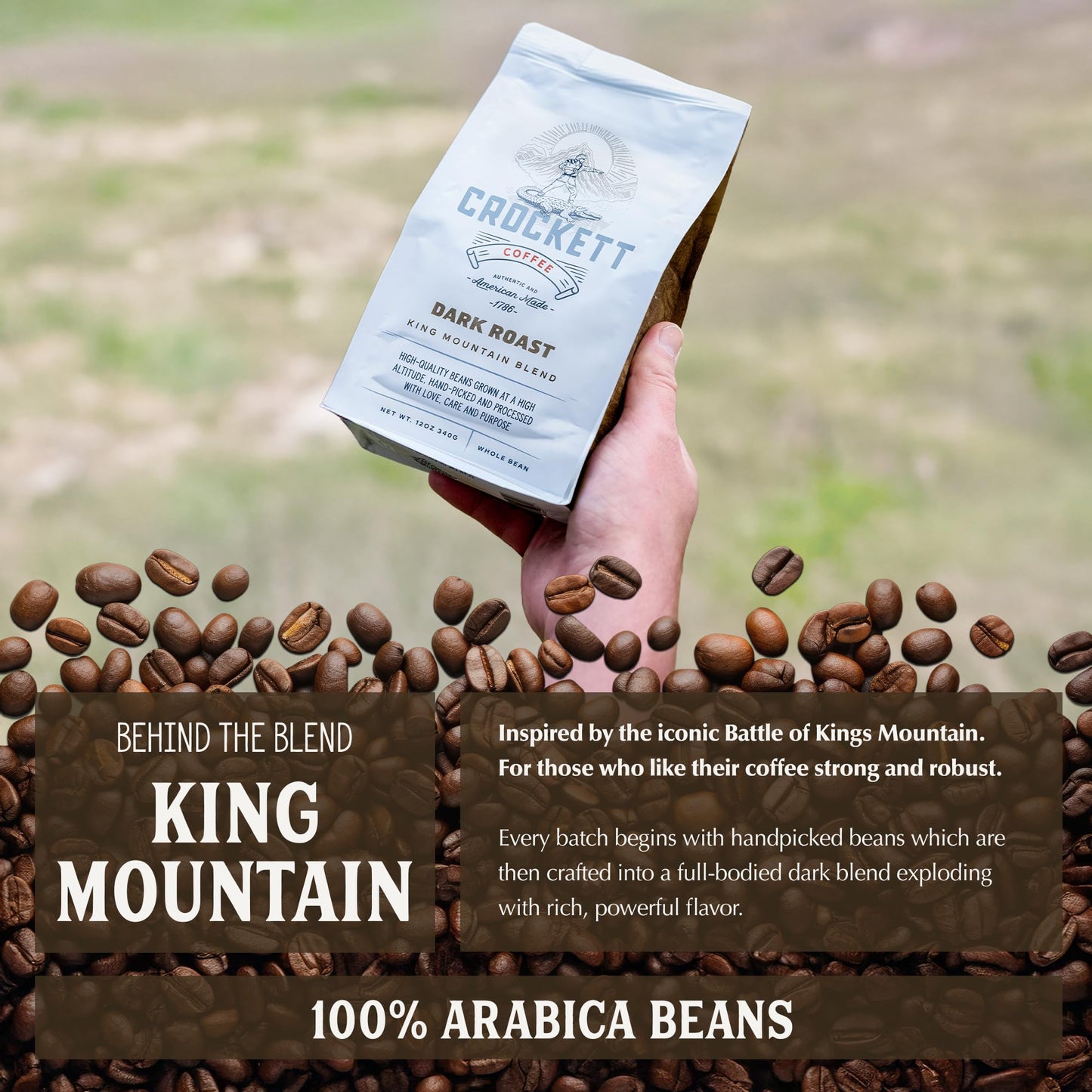 Crockett Whole Bean Coffee – Bold Dark Roast Whole Coffee Beans with Strong Flavor, Full-Bodied Aroma & Smooth Finish – Perfect for Healthy All-Day Energy, Focused Drive & American-Made Grit