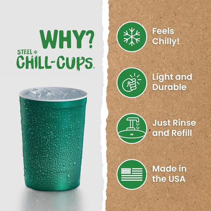 Steel Chill Cups 16 oz. Party Cups, Perfect for Cold Drinks, Sturdy & Durable, Disposable and 100% Recyclable, Made in USA