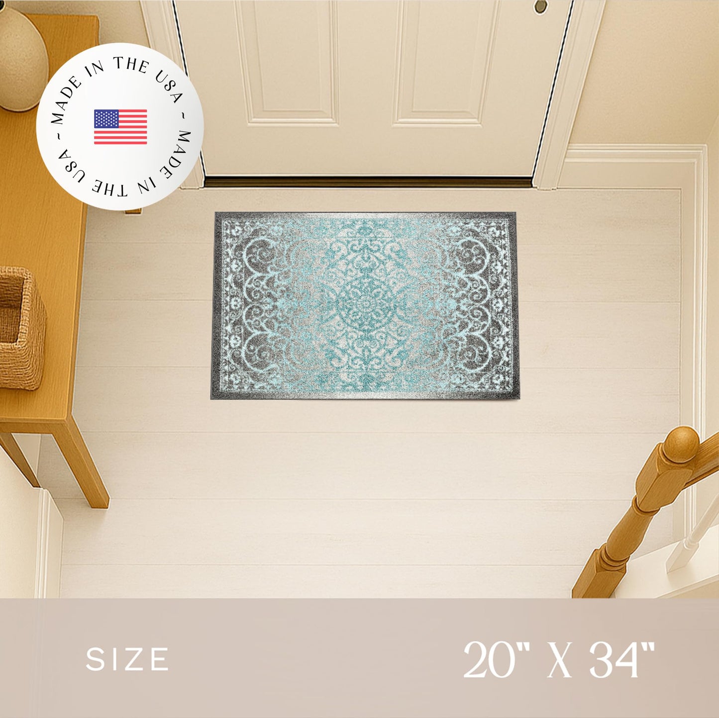 Maples Rugs Pelham Transitional Area Rugs - Made in USA - Washable, Non Slip, Indoor Carpet for Entryway, Foyer, Kitchen, and Bathroom, 1'8 x 2'10, Blue/Grey