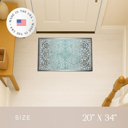 Maples Rugs Pelham Transitional Area Rugs - Made in USA - Washable, Non Slip, Indoor Carpet for Entryway, Foyer, Kitchen, and Bathroom, 1'8 x 2'10, Blue/Grey