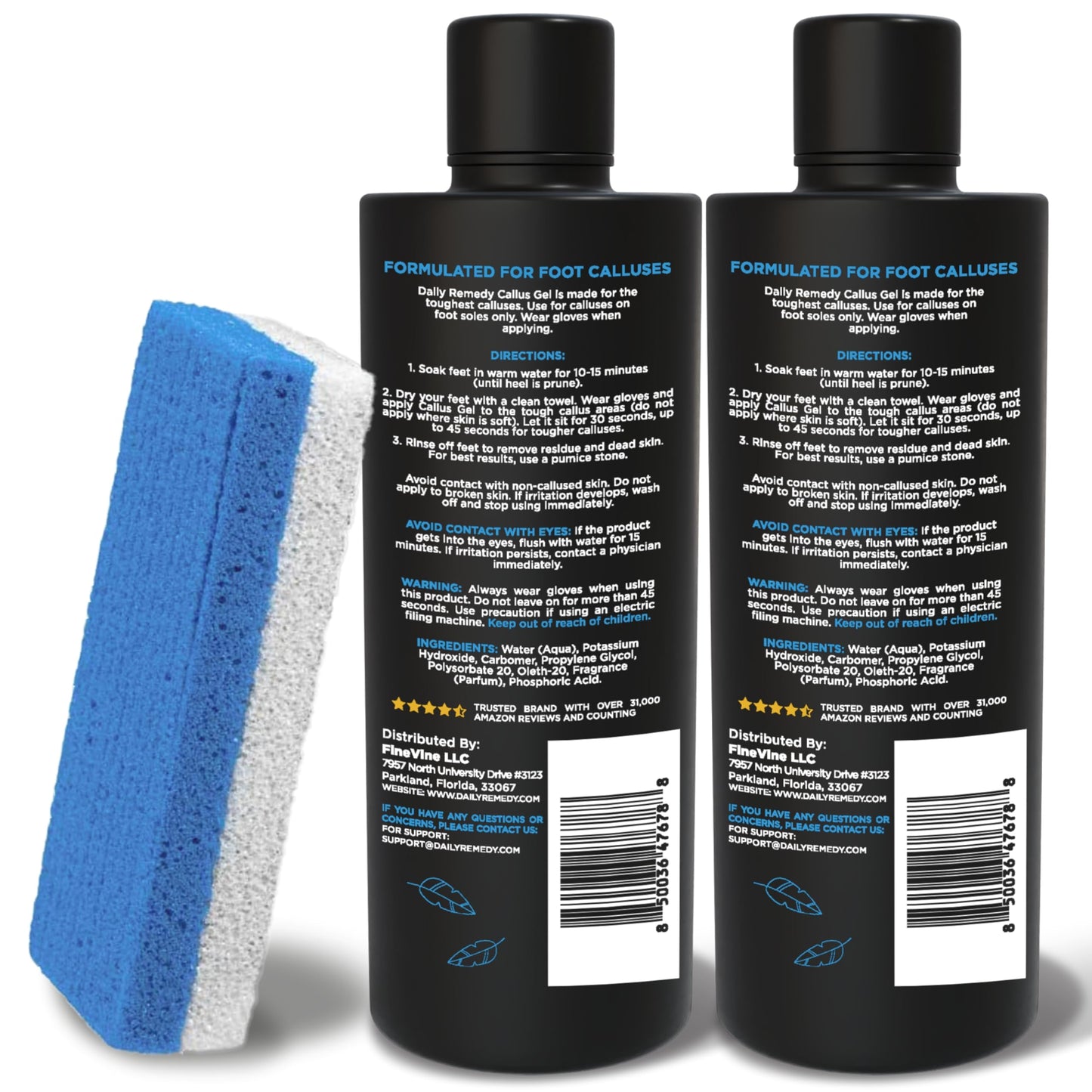 Professional Foot Callus Remover Gel Set for Smooth Feet & Cracked Heels - 16oz (2 Pack x 8oz) - Made in USA