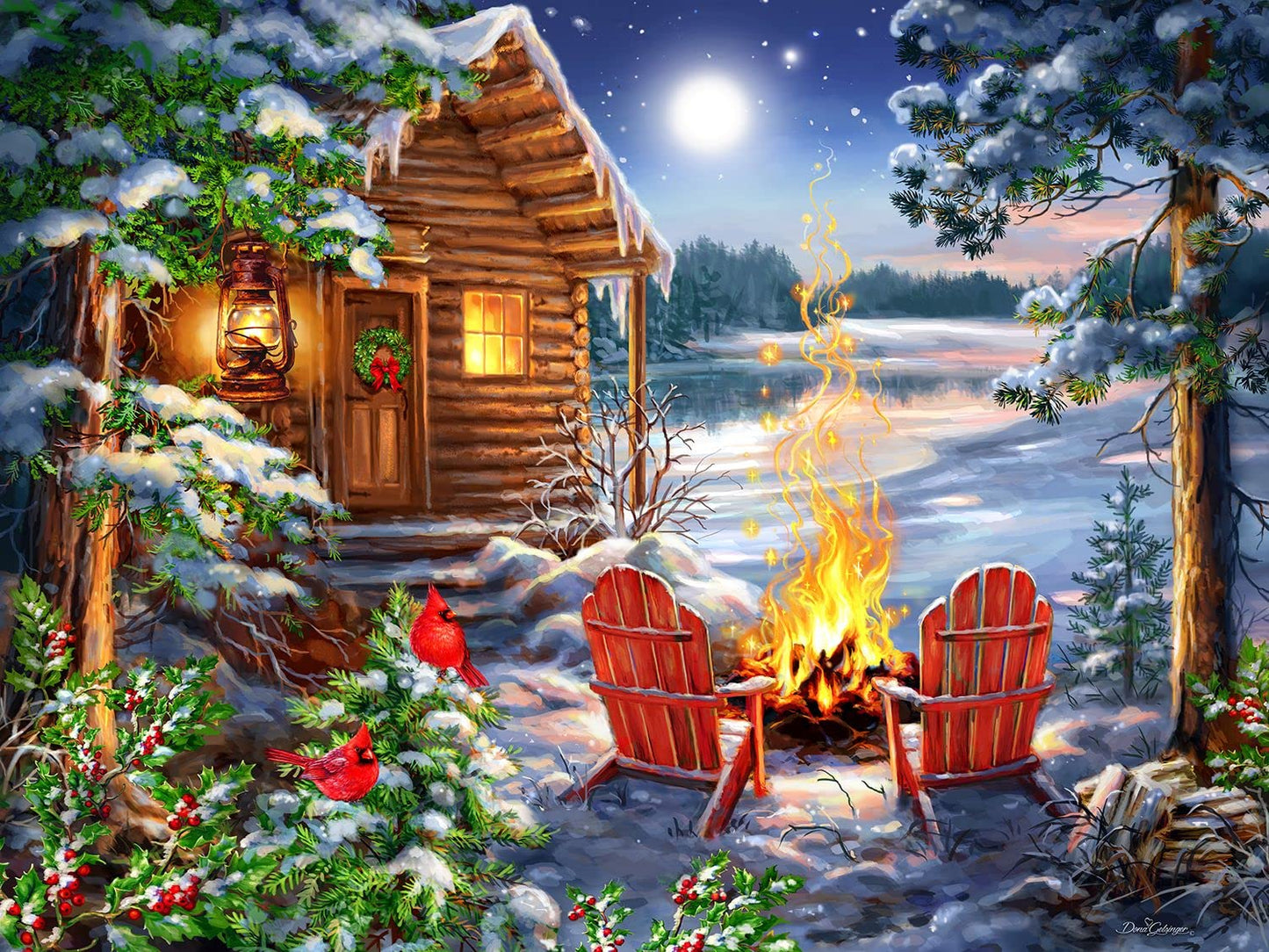Springbok Christmas Cabin 500 Piece Jigsaw Puzzle for Adults or Children Designed for Holiday Fun- Made in The USA with Precision fit Pieces for a Great Puzzling Experience