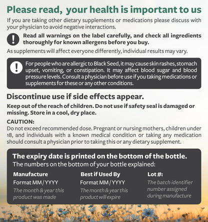 Black Seed Oil - 120 Softgel Capsules Skin Health (Non-GMO & Vegan) Cold-Pressed Nigella Sativa Producing Pure Black Cumin Seed Oil with Vitamin E - 500mg Each, 1000mg Per 2 Capsule Serving