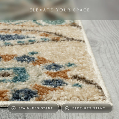 Maples Rugs Reggie Floral Runner Rug - Made in USA - Washable, Non Slip Indoor Carpet for Kitchen, Hallway, and Laundry Room, 1'8 x 5, Beige